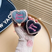 牛仔布刺繡愛心毛絨邊無線藍芽耳機保護套airpods12/ pro/3代/ pro2代
