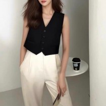 高級感V領馬甲外搭短款西裝背心2色S-XL