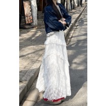 網紗蕾絲蛋糕裙顯瘦白色半身裙長裙(常規/加長)