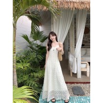 甜美辣妹蕾絲吊帶溫柔垂感連身裙洋裝
