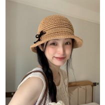 甜美蝴蝶結可折疊遮陽防曬草帽帽子4色